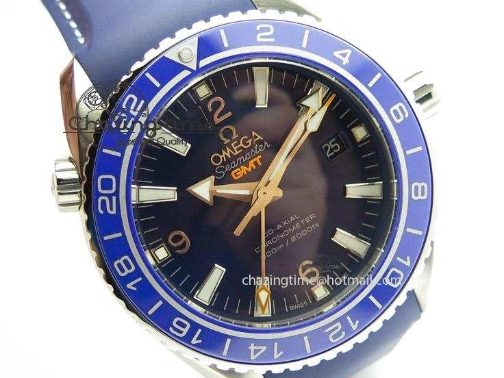 0213 HighPerformance Seamaster Planet Ocean GMT 600M Blue Dial SS On Blue Rubber Strap A 8278